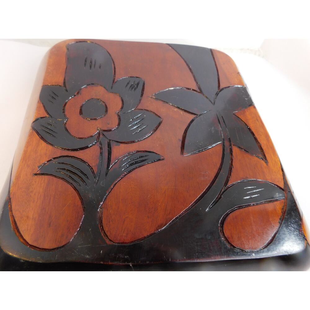 Vtg Hand Carved Polynesian Monkey Pod Wooden 6 Section Appetizer Snack Tray - Picture 5 of 7